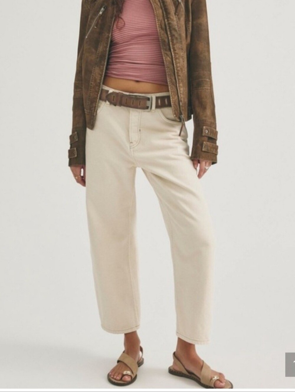 Free People Deep Trance Dropped Boyfriend Jeans - Casual Khaki Cream